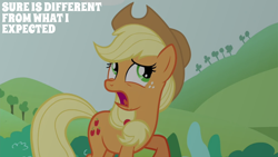 Size: 2000x1125 | Tagged: safe, edit, edited screencap, editor:quoterific, imported from derpibooru, screencap, applejack, earth pony, pony, maud pie (episode), caption, female, mare, solo, text