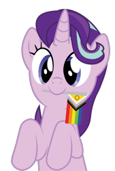 Size: 874x1294 | Tagged: safe, artist:prixy05, imported from derpibooru, starlight glimmer, pony, unicorn, female, flag, horn, mare, pride, pride flag, pride month, progressive pride flag, simple background, solo, transparent background, vector