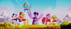 Size: 3840x1600 | Tagged: safe, imported from derpibooru, screencap, applejack, fluttershy, pinkie pie, rainbow dash, rarity, twilight sparkle, bosnia and herzegovina, croatia, g5, macedonia, mane six, montenegro, my little pony: a new generation, north macedonia, politics, serbia, slovenia, yugoslavia