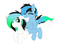 Size: 1000x783 | Tagged: safe, artist:sevenserenity, imported from derpibooru, oc, oc only, oc:icylightning, bat pony, pegasus, pony, animated, biting, cute, duo, duo male and female, ear bite, female, gif, loop, male, mare, simple background, stallion, straight, tail, tail wag, transparent background
