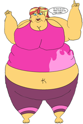 Size: 1024x1524 | Tagged: safe, artist:cartoonlover9000, imported from derpibooru, sunset shimmer, human, equestria girls, chubby cheeks, clothes, dialogue, fat, morbidly obese, obese, simple background, slobset shimmer, solo, weight gain, white background