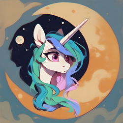 Size: 4096x4096 | Tagged: safe, imported from derpibooru, princess celestia, ai content, ai generated, anonymous prompter, confused, generator:pony diffusion v6 xl, generator:stable diffusion, moon, sticker