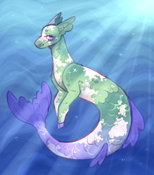 Size: 2649x3000 | Tagged: safe, artist:sleepy-nova, imported from derpibooru, oc, oc only, oc:angelfish, merpony, seapony (g4), blushing, bubble, crepuscular rays, fins, fish tail, flowing tail, looking at you, mermay, ocean, purple eyes, smiling, smiling at you, solo, sunlight, swimming, tail, underwater, water
