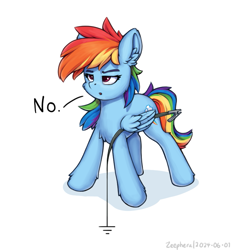 Size: 741x800 | Tagged: safe, artist:zeepheru_pone, imported from derpibooru, rainbow dash, pegasus, pony, atg 2024, chest fluff, ear fluff, female, mare, newbie artist training grounds, pun, simple background, solo, standing, white background