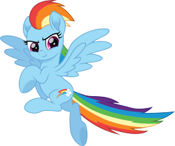 Size: 3606x3000 | Tagged: safe, artist:cloudy glow, imported from derpibooru, rainbow dash, pegasus, action pose, female, flying, simple background, smiling, smirk, transparent background, vector