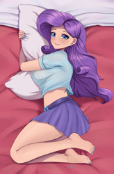 Size: 2244x3425 | Tagged: safe, artist:focusb, rarity, human, equestria girls, barefoot, breasts, clothes, feet, female, lying on bed