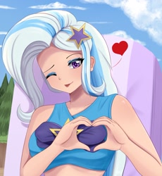 Size: 1491x1619 | Tagged: safe, artist:focusb, trixie, human, equestria girls, breasts, female, heart, tongue out