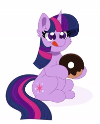 Size: 1636x2029 | Tagged: safe, artist:cinematic-fawn, imported from derpibooru, twilight sparkle, pony, unicorn, cheek fluff, donut, food, horn, simple background, solo, tongue out, unicorn twilight, white background