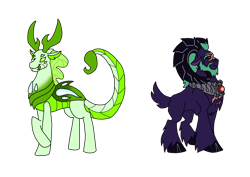 Size: 1414x1000 | Tagged: safe, artist:zetikoopa, imported from derpibooru, oc, oc only, oc:king scorpio, changeling, sheep, green changeling, male, ram, reformed, scar, smiling, tired