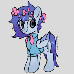 Size: 4096x4096 | Tagged: safe, artist:metaruscarlet, imported from derpibooru, oc, oc only, oc:metaru scarlet, pegasus, pony, clothes, color change, cutie mark, flower, flower in hair, folded wings, gray background, pegasus oc, simple background, solo, wings