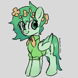 Size: 4096x4096 | Tagged: safe, artist:metaruscarlet, imported from derpibooru, oc, oc only, oc:metaru scarlet, pegasus, pony, clothes, color change, cutie mark, flower, flower in hair, folded wings, gray background, pegasus oc, simple background, solo, wings