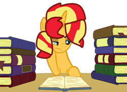 Size: 1000x720 | Tagged: safe, artist:jadeharmony, imported from derpibooru, sunset shimmer, unicorn, book, female, horn, solo, studying
