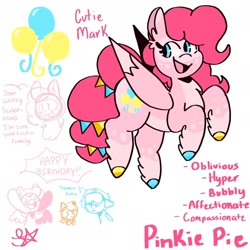 Size: 1310x1310 | Tagged: safe, artist:comicmaker, imported from derpibooru, pinkie pie, rainbow dash, scootaloo, pegasus, pony, coat markings, colored hooves, eyes closed, female, filly, foal, folded wings, g4 to g5, g5, generation leap, hooves, lidded eyes, looking back, mare, multicolored hooves, my little pony: friendship makes its mark, open mouth, open smile, race swap, rainbow dash is not amused, reference sheet, smiling, solo focus, tail, unamused, wings