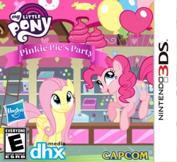 Size: 788x720 | Tagged: safe, artist:picsartstudios, imported from derpibooru, fluttershy, pinkie pie, earth pony, pegasus, 3ds, balloon, capcom, fake, faker than a three dollar bill, female, g3, game, my little pony: pinkie pie's party, nintendo, video game