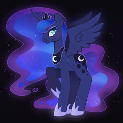 Size: 1750x1750 | Tagged: safe, artist:vivian reed, imported from derpibooru, princess luna, alicorn, pony, black background, female, mare, simple background, smiling, solo, spread wings, wings