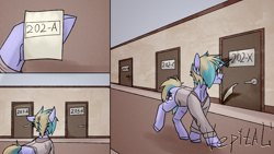 Size: 4000x2250 | Tagged: safe, artist:vepital', imported from derpibooru, oc, unicorn, comic, hallway, horn
