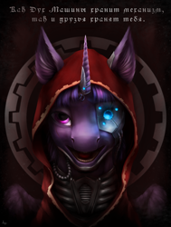 Size: 1000x1322 | Tagged: artist needed, safe, imported from derpibooru, twilight sparkle, pony, augmented, crossover, solo, techpriest, warhammer (game), warhammer 40k