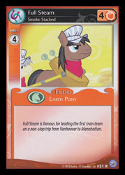 Size: 344x480 | Tagged: safe, imported from derpibooru, full steam, john bull, promontory, earth pony, pony, ccg, enterplay, hat, male, merchandise, my little pony collectible card game, solo focus, stallion