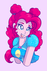 Size: 1365x2048 | Tagged: safe, artist:mscolorsplash, imported from derpibooru, pinkie pie, human, equestria girls, afro puffs, alternate hairstyle, breasts, bust, busty pinkie pie, cute, diapinkes, female, open mouth, open smile, pink background, simple background, smiling, solo, white pupils