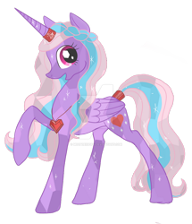 Size: 830x963 | Tagged: safe, artist:moondeer1616, imported from derpibooru, oc, oc only, oc:heart sparkle, alicorn, crystal pony, crystallized, deviantart watermark, female, heart necklace, jewelry, mare, necklace, obtrusive watermark, simple background, transparent background, watermark