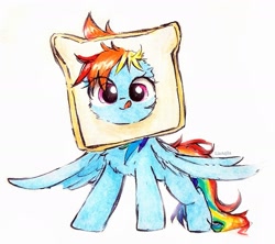 Size: 2139x1898 | Tagged: safe, artist:liaaqila, imported from derpibooru, rainbow dash, pegasus, pony, bread, bread head, cute, dashabetes, female, food, mare, simple background, solo, traditional art, white background
