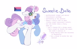 Size: 3396x2157 | Tagged: safe, artist:mirtash, imported from derpibooru, part of a set, sweetie belle, pony, unicorn, alternate cutie mark, alternate universe, bandana, big ears, big eyes, big hooves, bisexual pride flag, bisexuality, chest fluff, colored, colored eyelashes, colored pupils, cute, demi-bisexual pride flag, demigirl, demisexual pride flag, diasweetes, ear fluff, eye clipping through hair, eyelashes, eyeshadow, floppy ears, green eyelashes, green eyes, green pupils, high res, horn, implied scootabelle, leg fluff, looking back, makeup, neckerchief, older, older sweetie belle, open mouth, open smile, pink eyeshadow, pride, pride flag, profile, purple text, raised hoof, raised leg, shiny eyes, simple background, smiling, solo, standing, star mark, starry eyes, stars, tail, text, time skip, two toned mane, two toned tail, unicorn horn, wall of tags, white background, wingding eyes