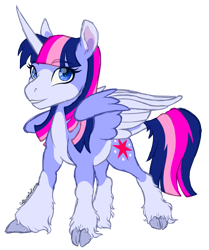 Size: 1321x1578 | Tagged: safe, artist:caffeinatedcarny, derpibooru exclusive, imported from derpibooru, twilight sparkle, alicorn, pony, alternate cutie mark, bald face, blaze (coat marking), cloven hooves, coat markings, ear markings, facial markings, gift art, horn, leonine tail, redesign, simple background, socks (coat markings), solo, tail, transparent background, twilight sparkle (alicorn), unshorn fetlocks, wings