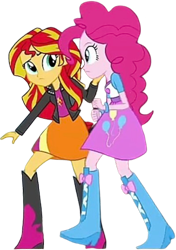 Size: 1772x2520 | Tagged: safe, edit, edited screencap, editor:homersimpson1983, imported from derpibooru, screencap, pinkie pie, sunset shimmer, human, equestria girls, background removed, duo, duo female, female, not a vector