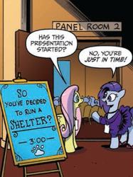 Size: 315x421 | Tagged: safe, artist:andy price, idw, imported from derpibooru, fluttershy, earth pony, pegasus, pony, spoiler:comic, spoiler:comic64, clothes, comic, female, mare, unnamed character, unnamed pony