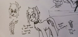 Size: 2048x972 | Tagged: safe, artist:pony quarantine, imported from derpibooru, oc, oc only, earth pony, pony, female, grayscale, mare, monochrome, pen drawing, scar, solo, talking to viewer, traditional art