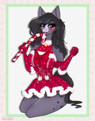 Size: 1012x1283 | Tagged: safe, artist:agleo, oc, oc only, anthro, breasts, christmas, clothes, evening gloves, female, gloves, holiday, long gloves, skirt