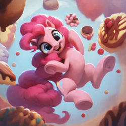 Size: 2880x2880 | Tagged: safe, imported from derpibooru, pinkie pie, earth pony, secrets and pies, ai content, ai generated, cake, candy, food, generator:pony diffusion v6 xl, generator:stable diffusion, looking at you, prompt in description, prompter:derp621, solo, sweets