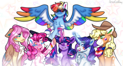 Size: 3369x1804 | Tagged: safe, artist:artistcoolpony, imported from derpibooru, applejack, fluttershy, pinkie pie, rainbow dash, rarity, twilight sparkle, alicorn, earth pony, pegasus, pony, unicorn, bilight sparkle, bisexual pride flag, blaze (coat marking), blush scribble, blushing, chest fluff, cloven hooves, coat markings, colored wings, facial markings, female, frog (hoof), glowing, glowing horn, hoof fluff, horn, lesbian pride flag, long feather, mane six, mare, mealy mouth (coat marking), multicolored wings, pale belly, pansexual pride flag, pride, pride flag, pride month, rainbow wings, spread wings, sunglasses, transgender pride flag, twilight sparkle (alicorn), underhoof, unshorn fetlocks, wings