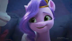 Size: 1440x810 | Tagged: safe, imported from derpibooru, screencap, pipp petals, zipp storm, pegasus, cave, female, g5, jewelry, looking at someone, my little pony: make your mark, my little pony: make your mark chapter 2, portrait of a princess, royal sisters (g5), siblings, sisters, smiling, tiara