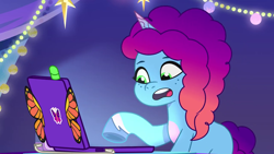 Size: 1280x720 | Tagged: safe, imported from derpibooru, screencap, spoiler:g5, spoiler:my little pony: tell your tale, spoiler:tyts02e14, computer, g5, laptop computer, misty brightdawn, my little pony: tell your tale, swing and a misty