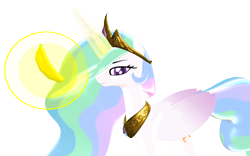 Size: 1920x1200 | Tagged: safe, artist:puzzlshield2, imported from derpibooru, princess celestia, alicorn, pony, 3d, 3d render, banana, celestia day, do you like bananas?, food, fruit, magic, magic aura, meme, mmd, png, render, simple background, transparent background