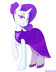 Size: 1173x1501 | Tagged: safe, artist:waffletheheadmare, imported from derpibooru, rarity, clothes, dress, ear piercing, earring, eyeshadow, gown, high heels, horn, jewelry, makeup, pantyhose, piercing, shoes, simple background, solo, white background