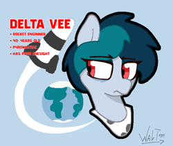 Size: 2378x2012 | Tagged: safe, artist:walt121, imported from derpibooru, oc, oc:delta vee, pegasus, pony, bust, fanart, female, mare, short hair, text