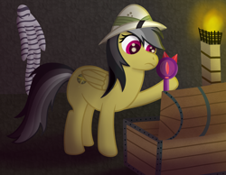 Size: 3300x2567 | Tagged: safe, artist:sweetielover, imported from derpibooru, daring do, pegasus, pony, chest, darkness, dungeon, female, fire, hat, high res, magnifying glass, mummy, rock, the legend of zelda, the legend of zelda: ocarina of time, torch