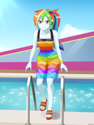 Size: 900x1200 | Tagged: safe, artist:riouku, imported from derpibooru, rainbow dash, human, equestria girls, clothes, commission, equestria girls specials, humanized, my little pony equestria girls: spring breakdown, solo, swimming pool, wet, wet clothes