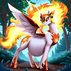 Size: 1024x1024 | Tagged: safe, imported from derpibooru, daybreaker, alicorn, pony, ai content, ai generated, belly button, female, horn, mare, outie belly button, pregnant, prompter:rainbowkiller01, solo, wings