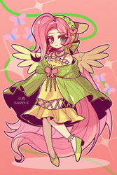 Size: 1200x1800 | Tagged: safe, artist:tamari, imported from derpibooru, fluttershy, human, cutie mark background, female, gradient background, humanized, solo