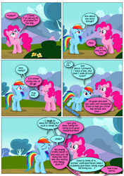 Size: 868x1230 | Tagged: safe, artist:dziadek1990, edit, edited screencap, imported from derpibooru, screencap, pinkie pie, rainbow dash, too many pinkie pies, bait and switch, comic, conversation, dialogue, innocent, prank, screencap comic, text, wholesome