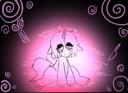 Size: 1154x842 | Tagged: safe, artist:psychorut, imported from derpibooru, oc, oc only, oc:blood moon, pony, unicorn, crying, depressed, horn, implied self harm, knife, lidded eyes, looking down, sad, scissors, sitting, solo, swirls, tail, unicorn oc