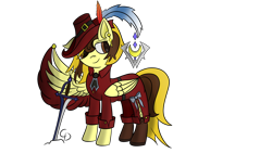 Size: 1920x1080 | Tagged: safe, artist:countderpy, imported from derpibooru, oc, oc only, oc:countess sweet bun, pegasus, pony, clothes, ear piercing, earring, eyes open, female, final fantasy, hat, jewelry, mare, pegasus oc, piercing, red mage, shoes, simple background, solo, standing, sword, transparent background, weapon, wings