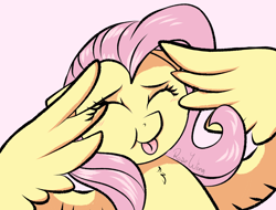 Size: 1970x1500 | Tagged: safe, artist:flutterbug18, imported from derpibooru, fluttershy, pegasus, pony, ah eto bleh, cute, eyes closed, holding head, meme, pink background, shyabetes, simple background, solo, spread wings, tongue out, wing hands, wings