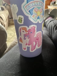 Size: 900x1200 | Tagged: artist needed, safe, imported from derpibooru, light heart, princess silver swirl, sweet berry, dragon, earth pony, pony, unicorn, female, g2, g3, horn, irl, mare, photo, sticker, unshorn fetlocks