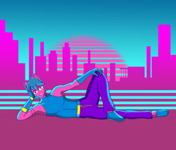 Size: 1280x1089 | Tagged: safe, artist:creatorworld, oc, oc only, anthro, clothes, gloves, latex, latex suit, looking at you, male, male oc, vaporwave