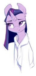 Size: 505x1059 | Tagged: safe, artist:blueink_2501, imported from derpibooru, twilight sparkle, alicorn, pony, alternate hairstyle, bathrobe, clothes, female, mare, robe, simple background, solo, spa robe, twilight sparkle (alicorn), wet, wet mane, white background