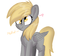 Size: 2700x2000 | Tagged: safe, artist:kenzie, artist:psychix, imported from derpibooru, derpy hooves, pegasus, pony, female, mare, missing cutie mark, simple background, smiling, solo, talking, talking to viewer, text, wall eyed, white background, wings